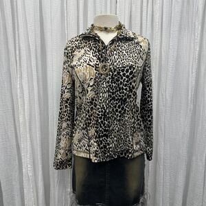 Y2K Boho Indie Leopard Print Patchwork Velvet Jacket (M)